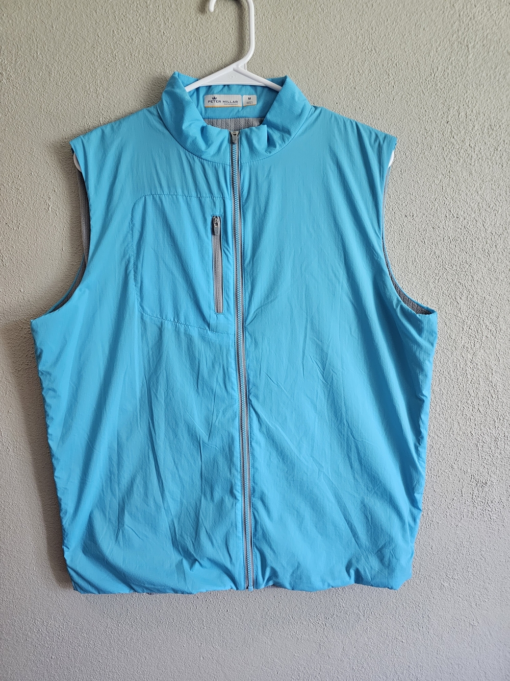 Peter Millar Men's M Featherweight Golf Vest Cyan Blue Nylon Full Zip